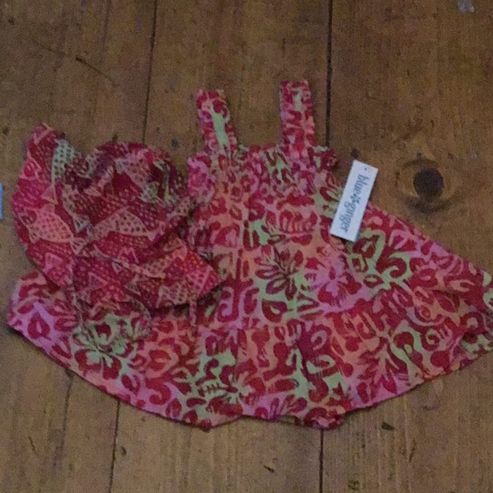 NWT Blue Ginger Baby Sundress and Hat